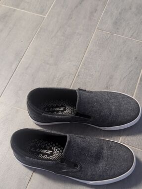 Lugz Boys Slip-On Canvas Loafers in Charcoal and White